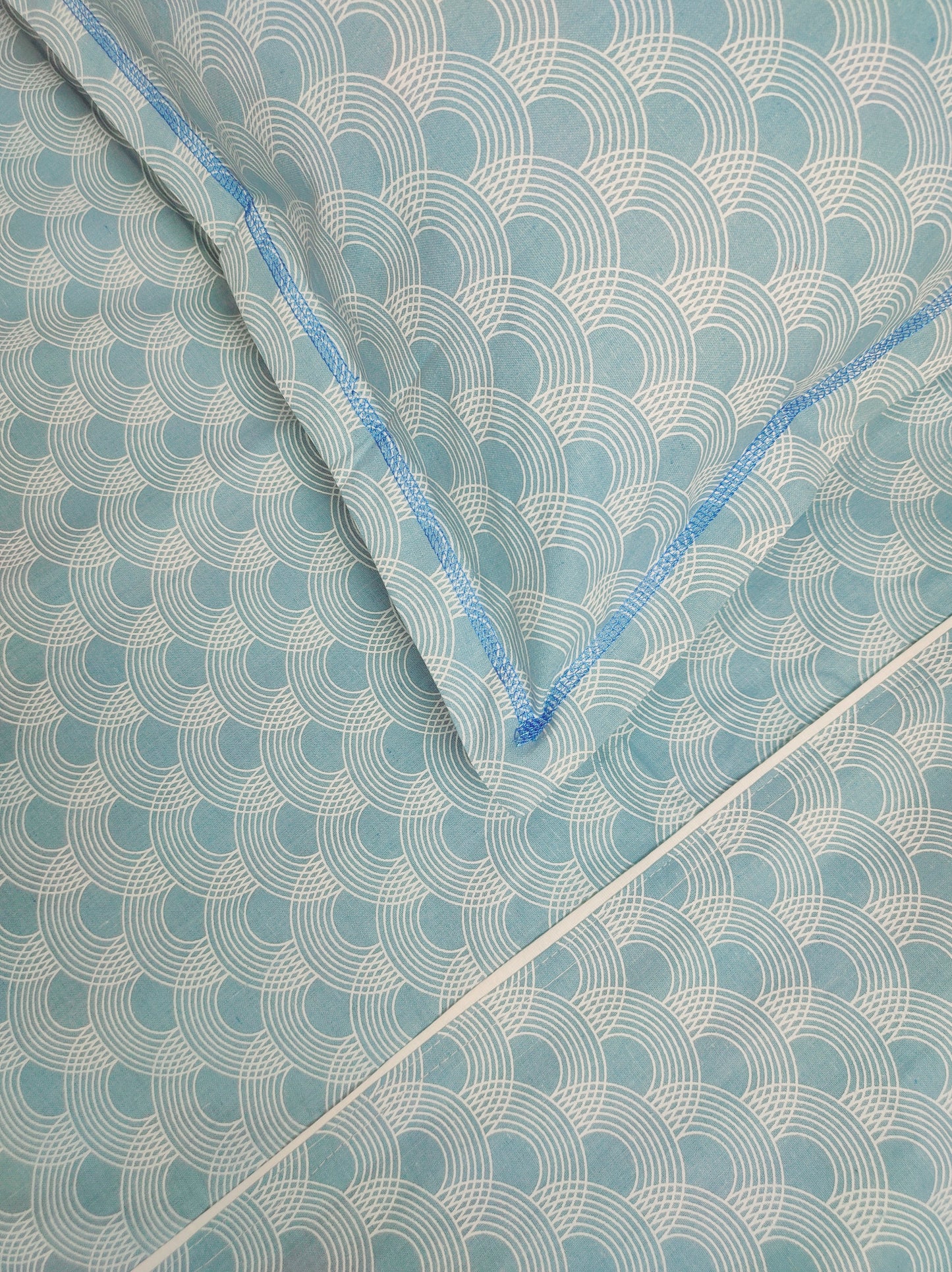 White Marble Pure Cotton Double Bedsheet King Size - Blue