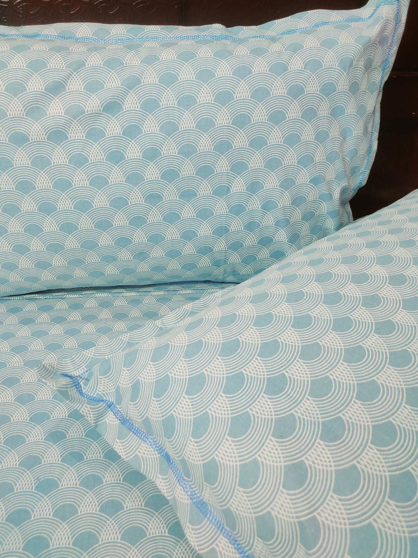 White Marble Pure Cotton Double Bedsheet King Size - Blue
