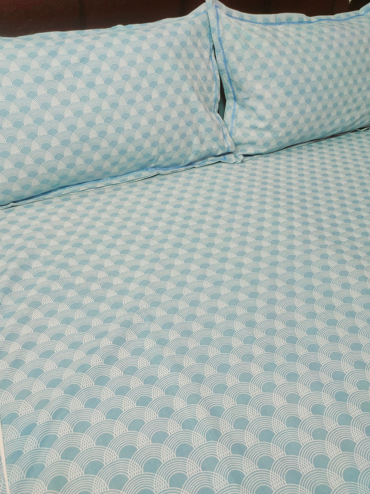 White Marble Pure Cotton Double Bedsheet King Size - Blue