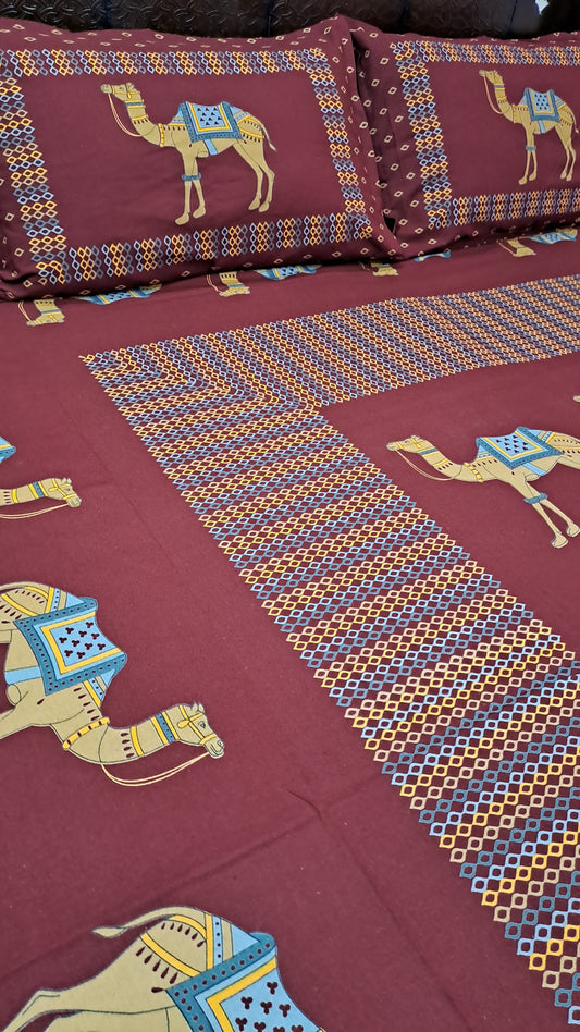 Royal Camel Pure Cotton Double Bedsheet King Size - Maroon
