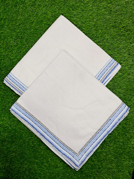 Pure Cotton Single Bed Size Topsheet - Plain Blue Border