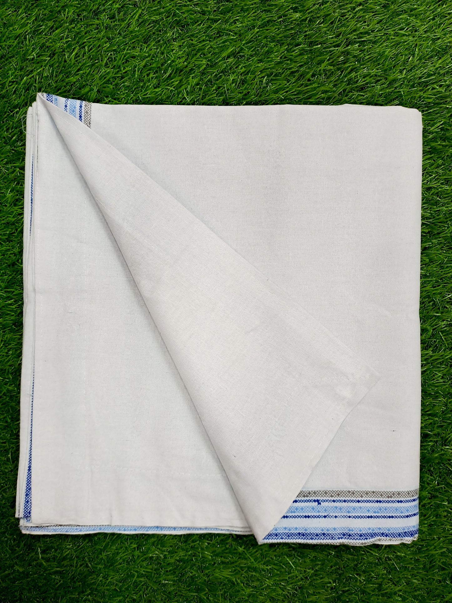 Pure Cotton Single Bed Size Topsheet - Plain Blue Border
