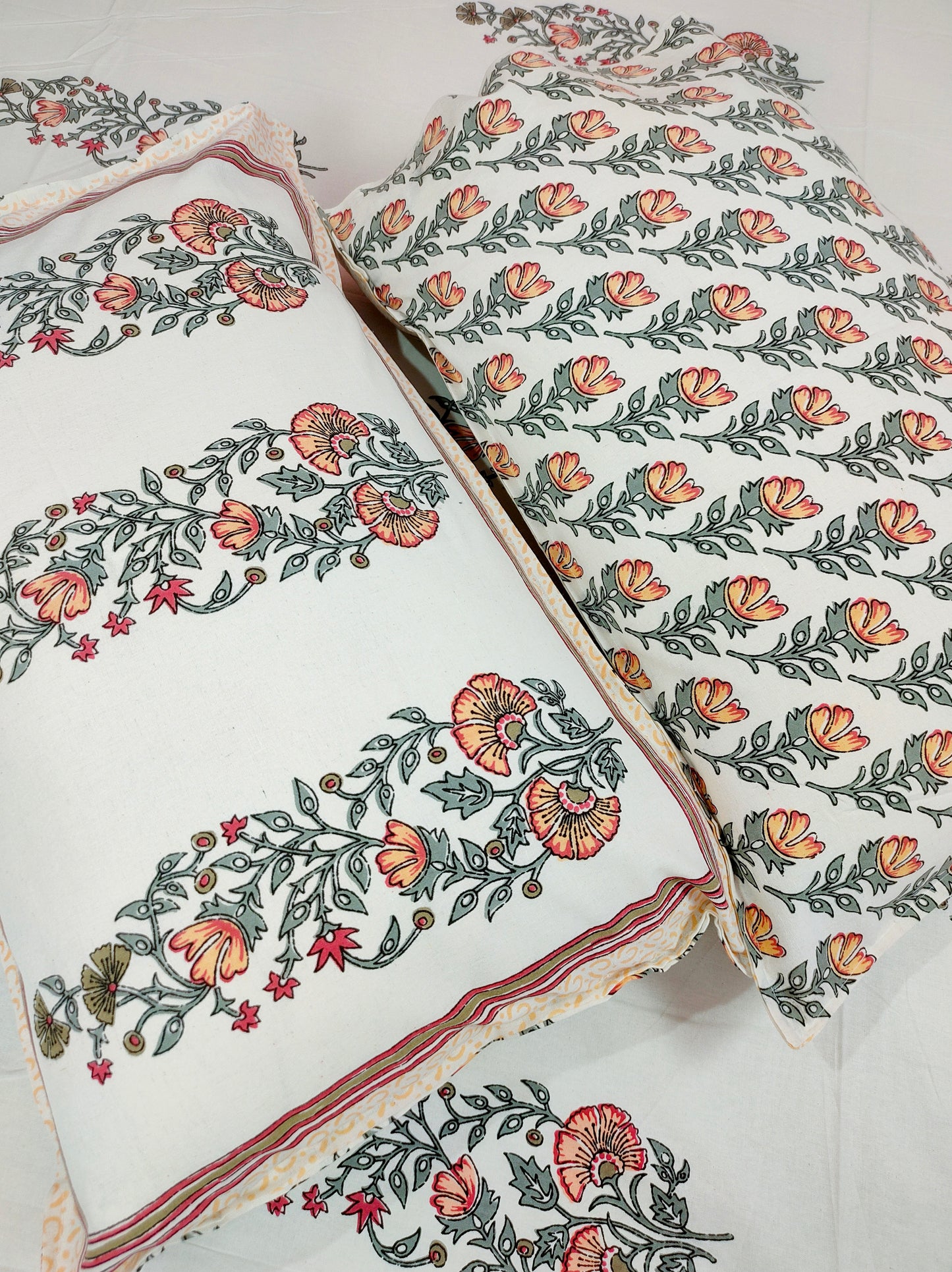 Jasmin Pure Cotton Double Bedsheet King Size - Orange Flower
