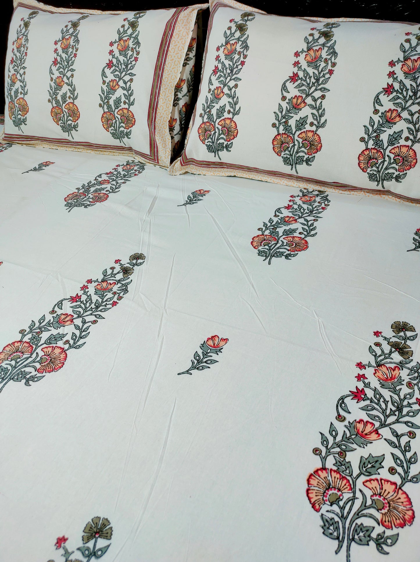 Jasmin Pure Cotton Double Bedsheet King Size - Orange Flower