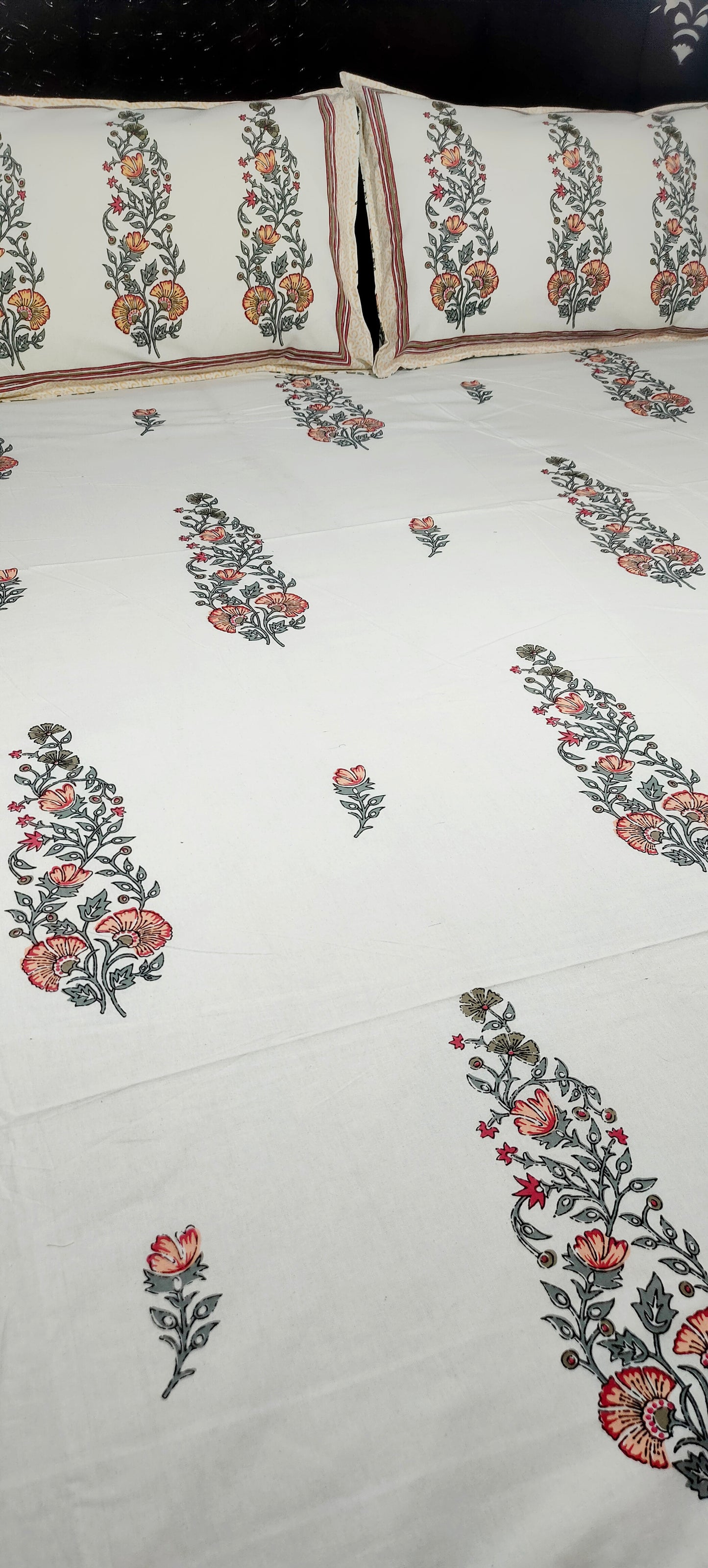 Jasmin Pure Cotton Double Bedsheet King Size - Orange Flower