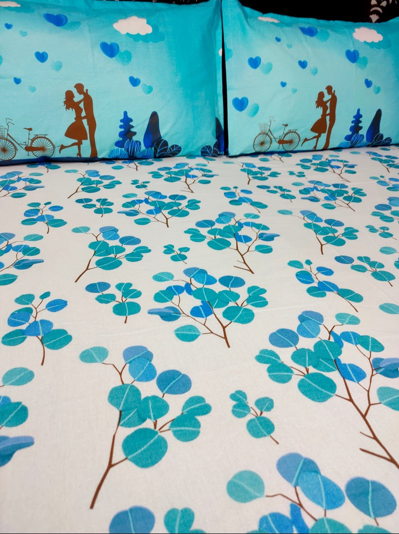 Spring Pure Cotton Double Bedsheet - Blue