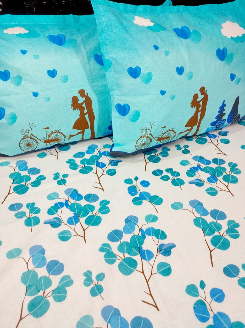 Spring Pure Cotton Double Bedsheet - Blue