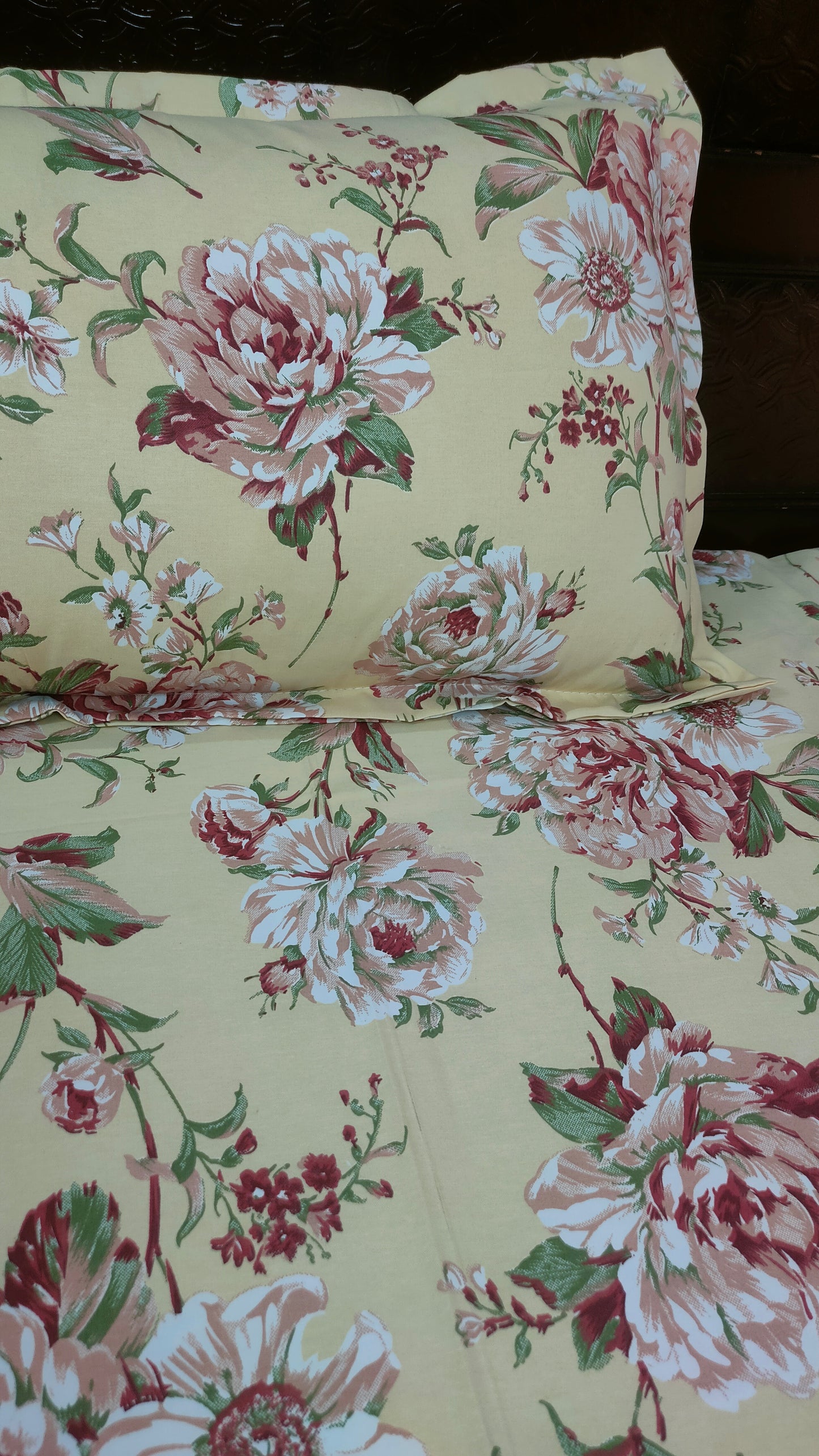 Angel Twill Cotton Rose Print Single Bedsheet-Yellow