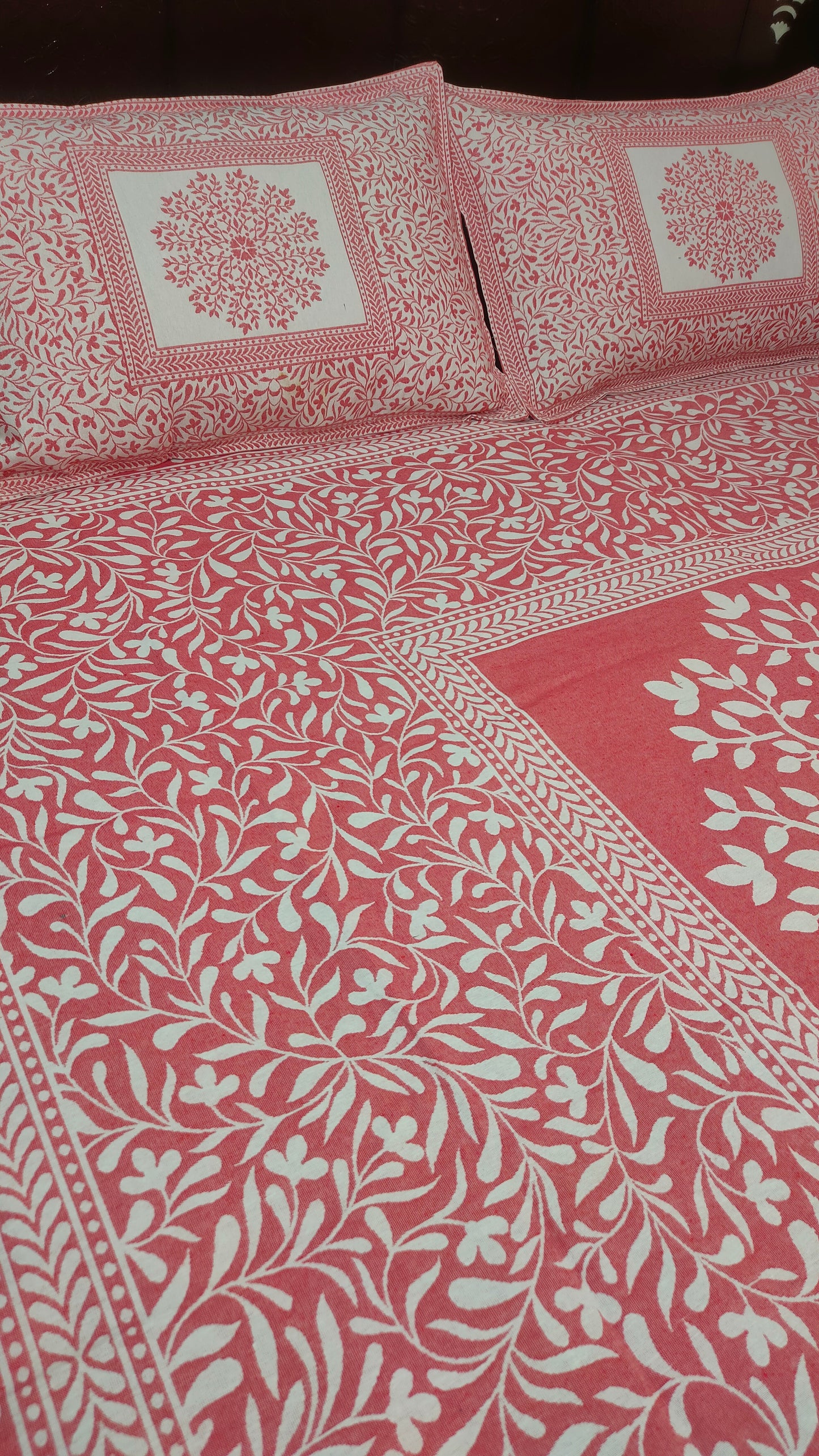 Rivera Reversible Cotton Double Bedsheet - Red