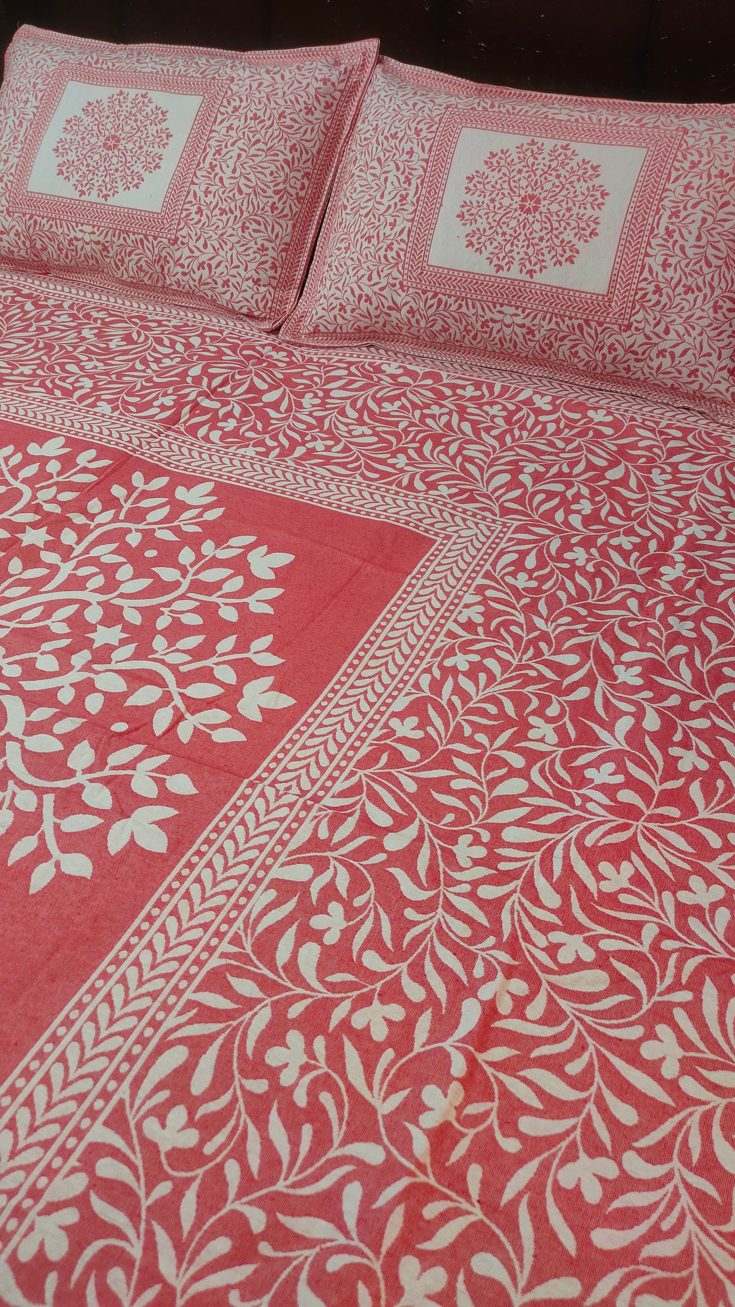 Rivera Reversible Cotton Double Bedsheet - Red
