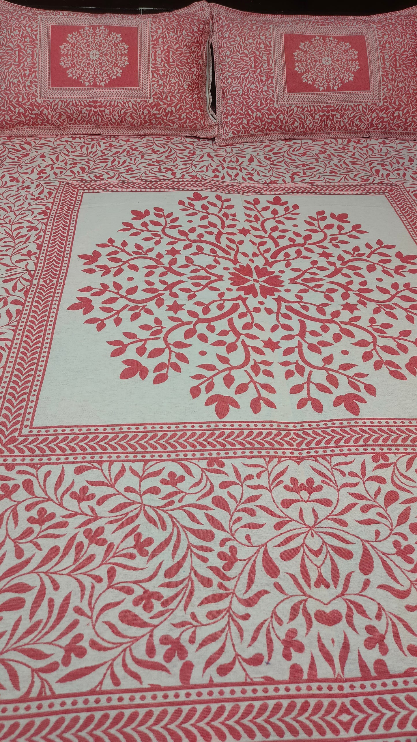 Rivera Reversible Cotton Double Bedsheet - Red