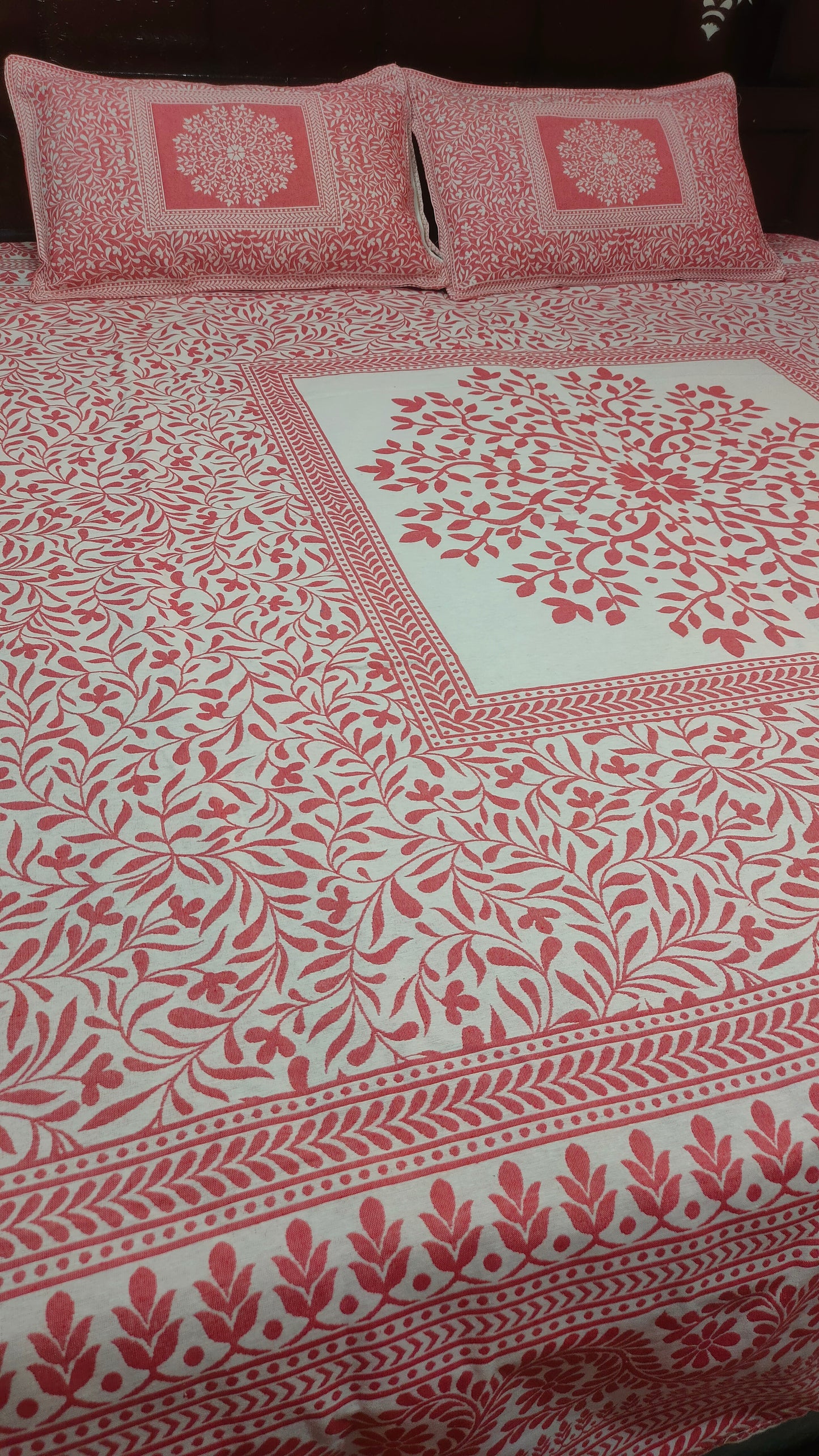 Rivera Reversible Cotton Double Bedsheet - Red