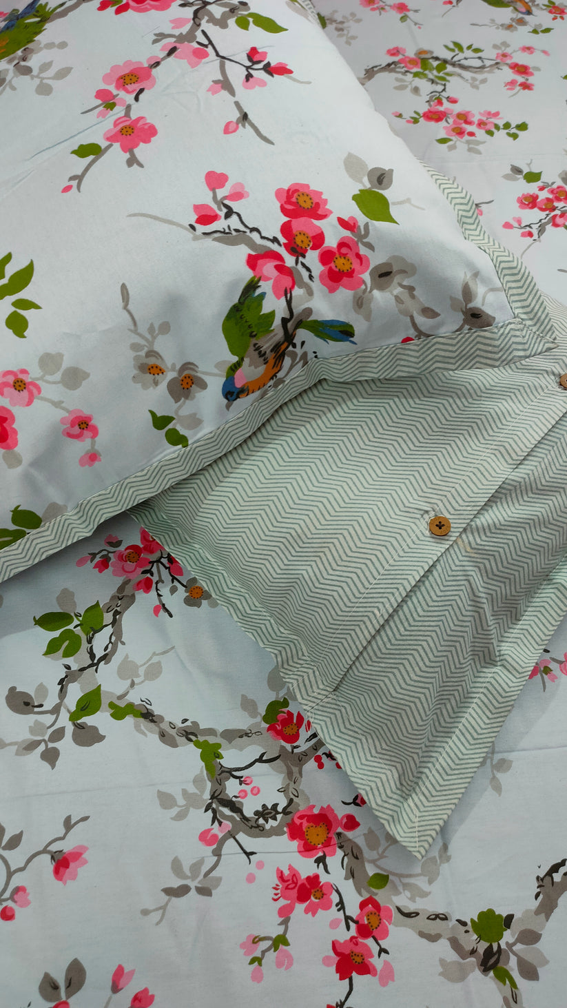 Spring Beauty 100% Cotton Twill Cotton Double Bedsheet King Size - Pink Floral Print