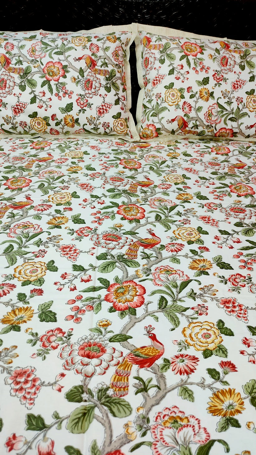 Spring Beauty 100% Cotton Twill Cotton Double Bedsheet King Size - Off White Base