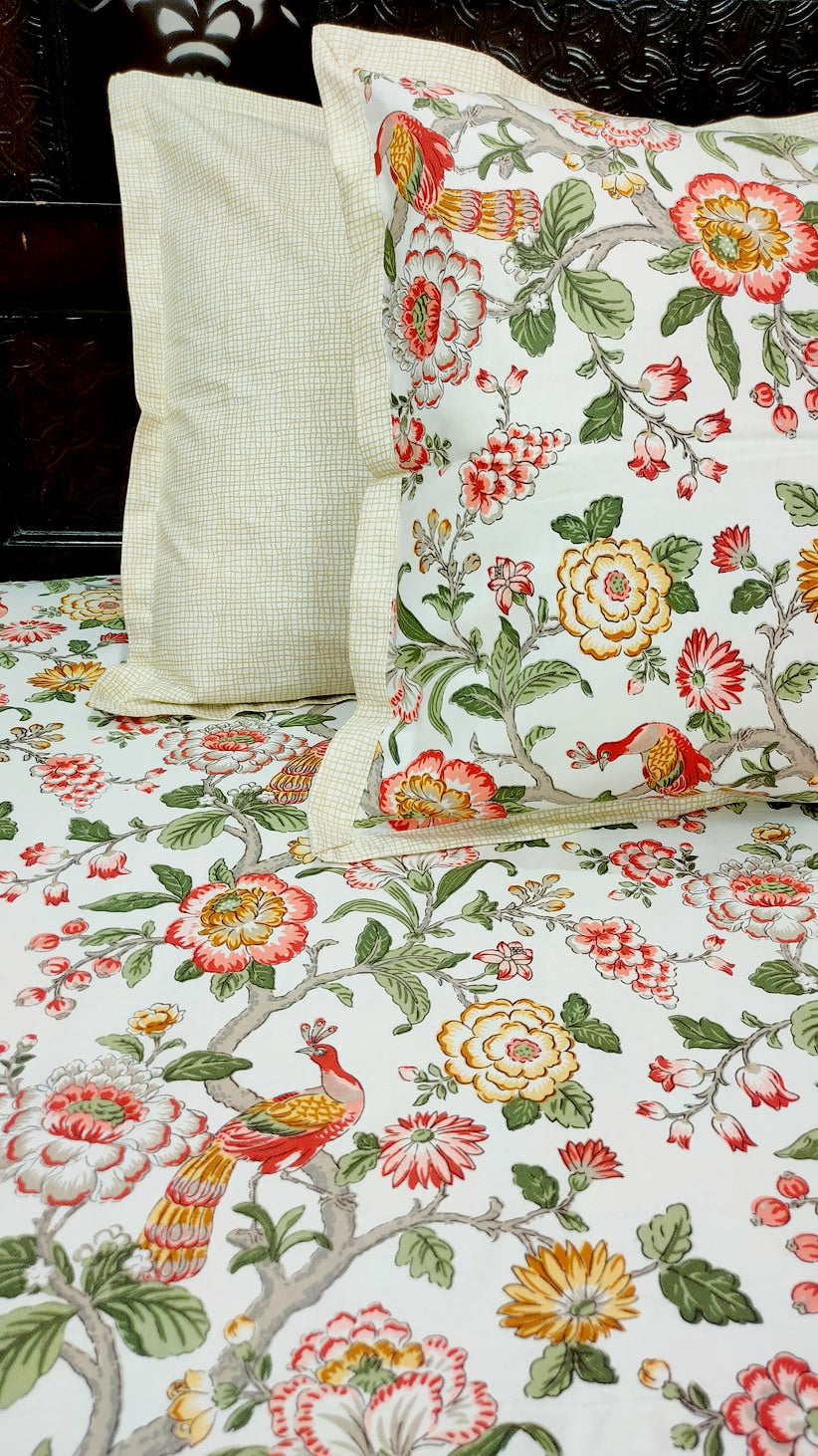 Spring Beauty 100% Cotton Twill Cotton Double Bedsheet King Size - Off White Base