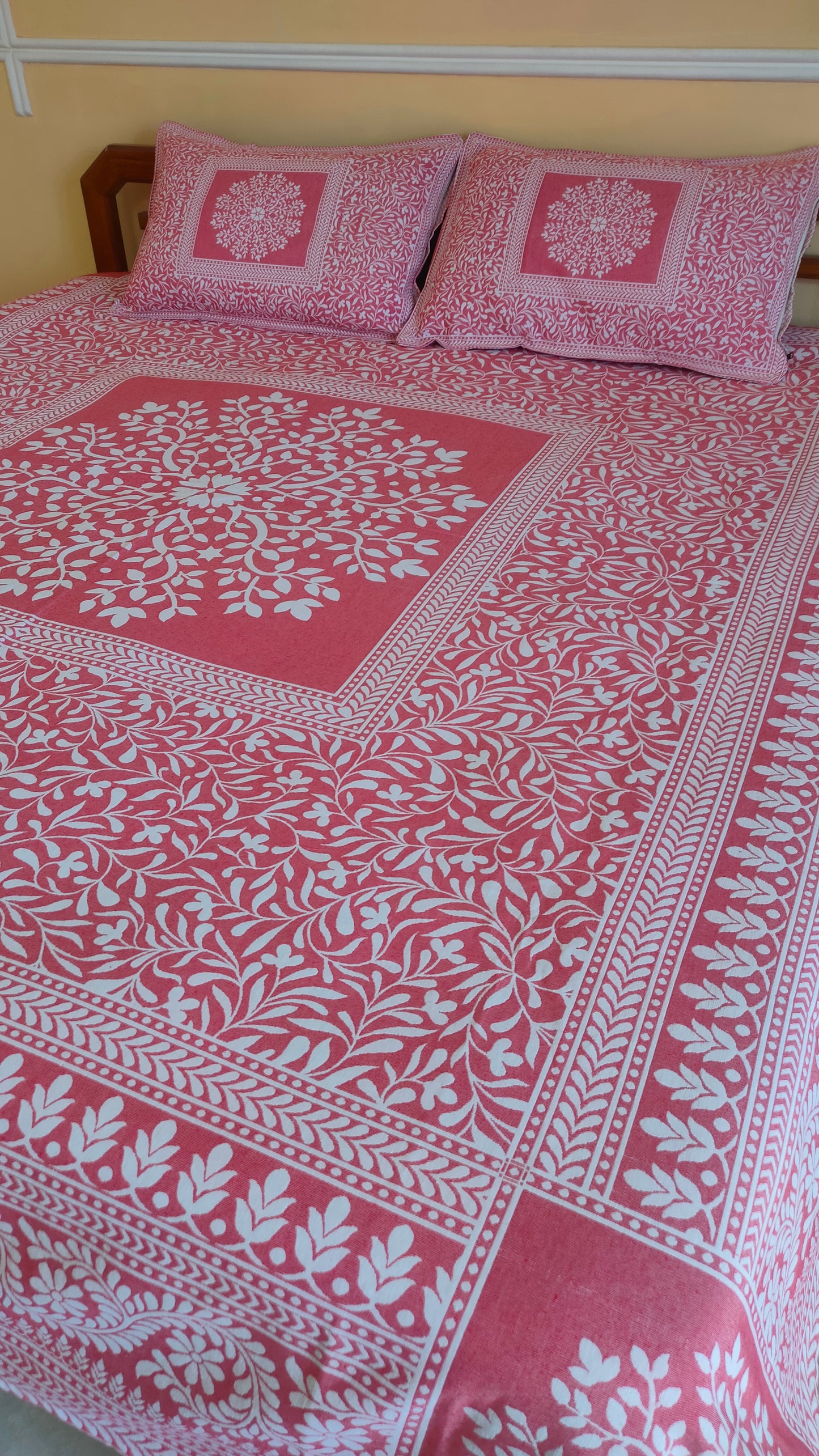 Rivera Reversible Cotton Double Bedsheet - Red
