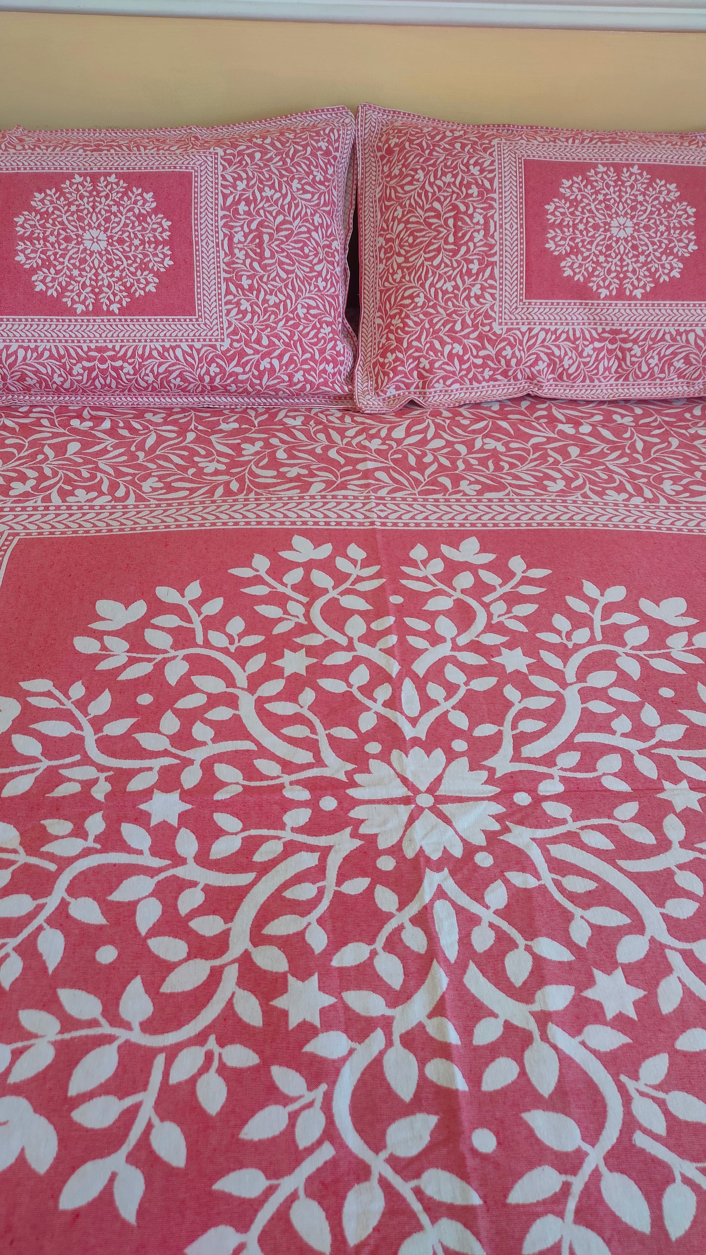 Rivera Reversible Cotton Double Bedsheet - Red