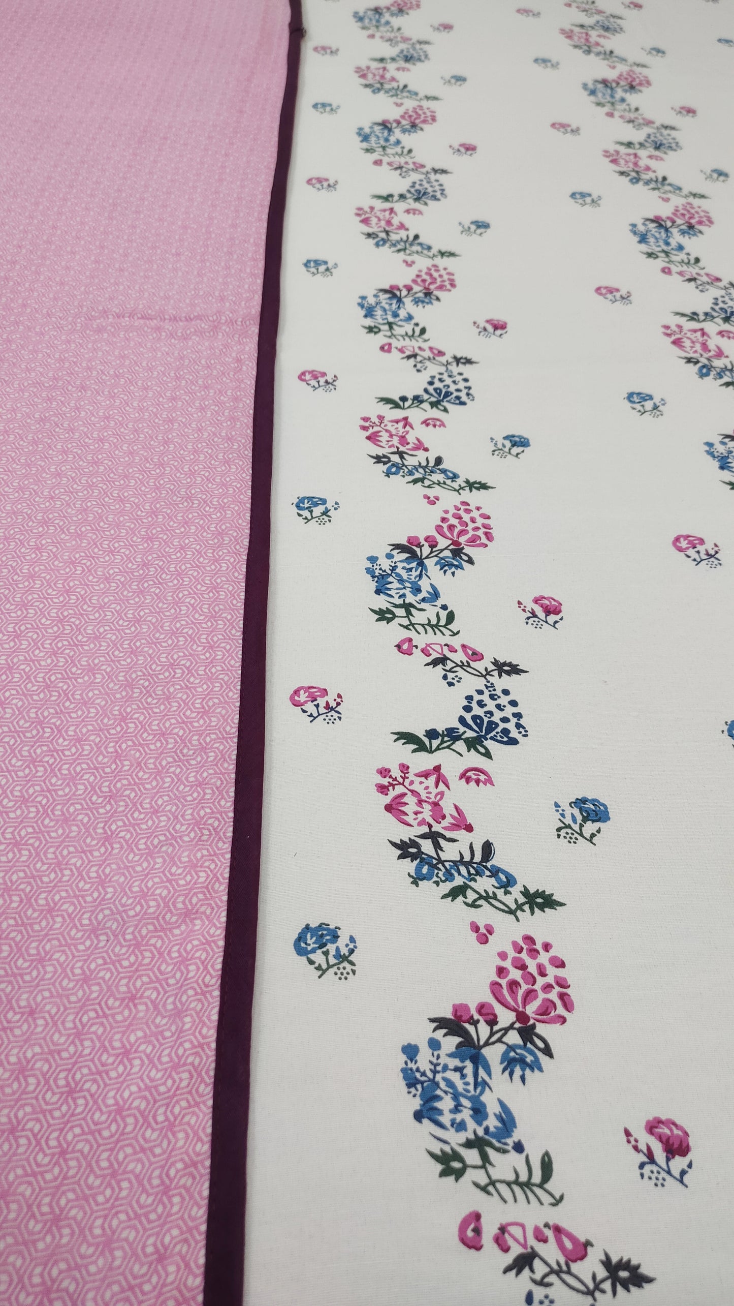 Reversible 100% cotton dohar double bed cambric cotton ac blanket - Pink Floral