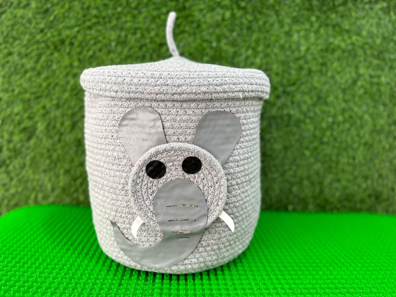 Natural cotton rope storage bins with lids/toy storage box-Elephant