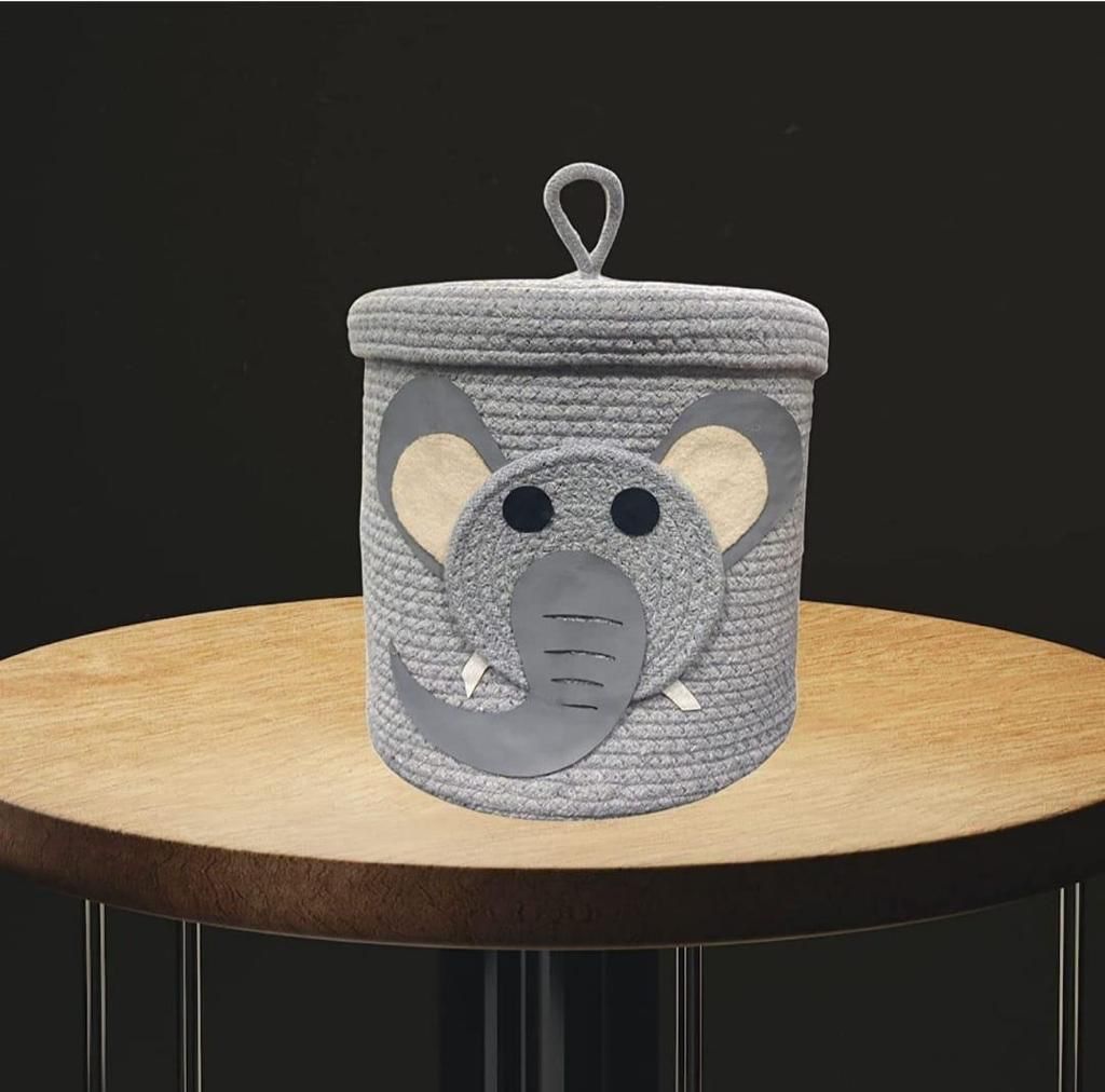 Natural cotton rope storage bins with lids/toy storage box-Elephant