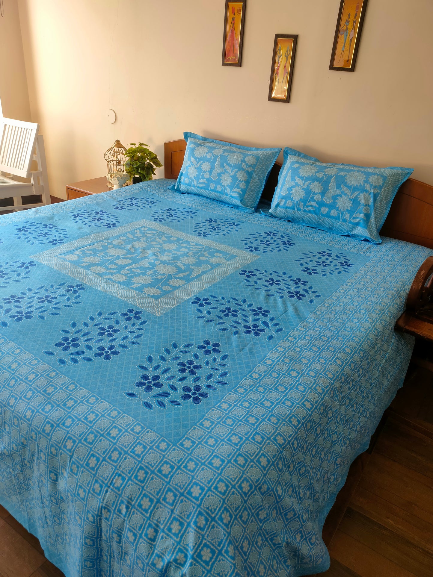 Easy Breeze Pure Cotton Double Bedsheet King Size - Sky Blue
