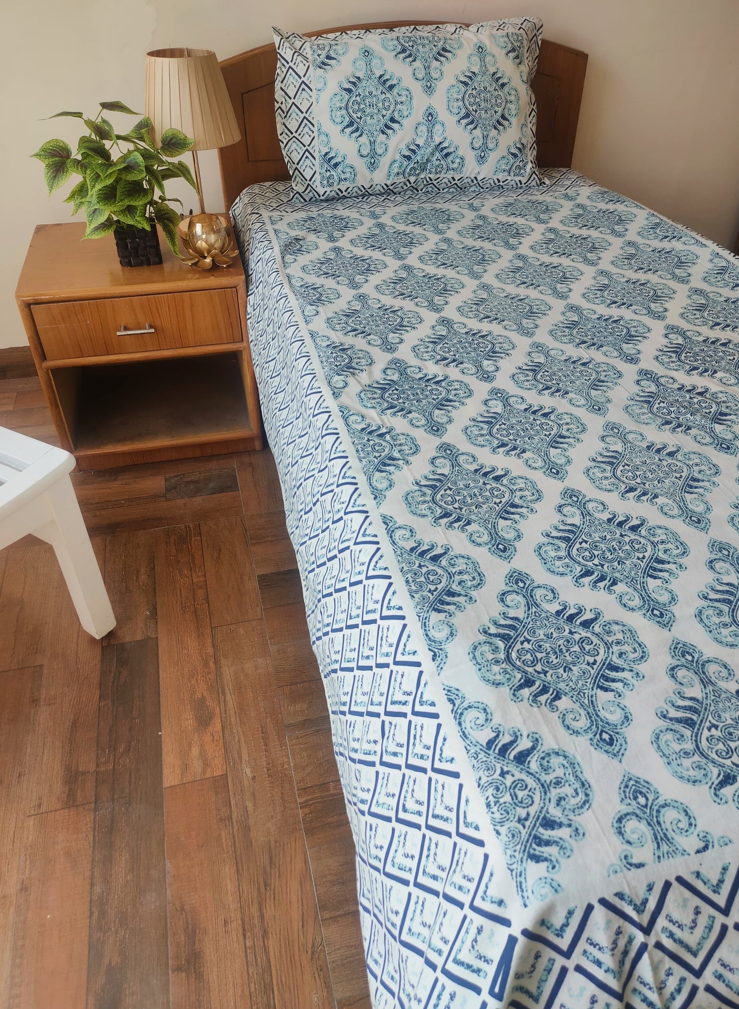 Blue Ornament Pure Cotton Single Bedsheet