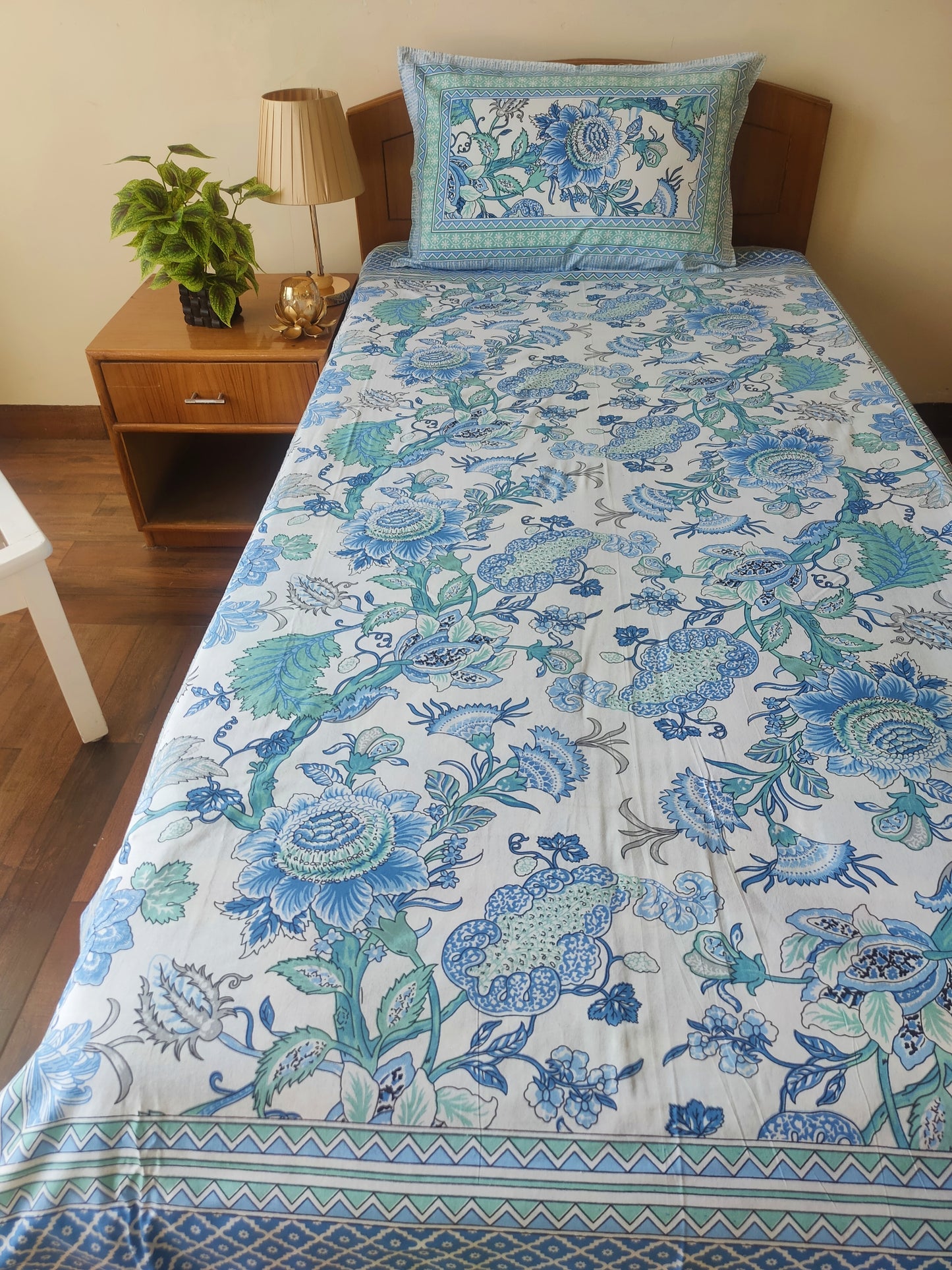 Blue Mahogani Pure Cotton Single Bedsheet