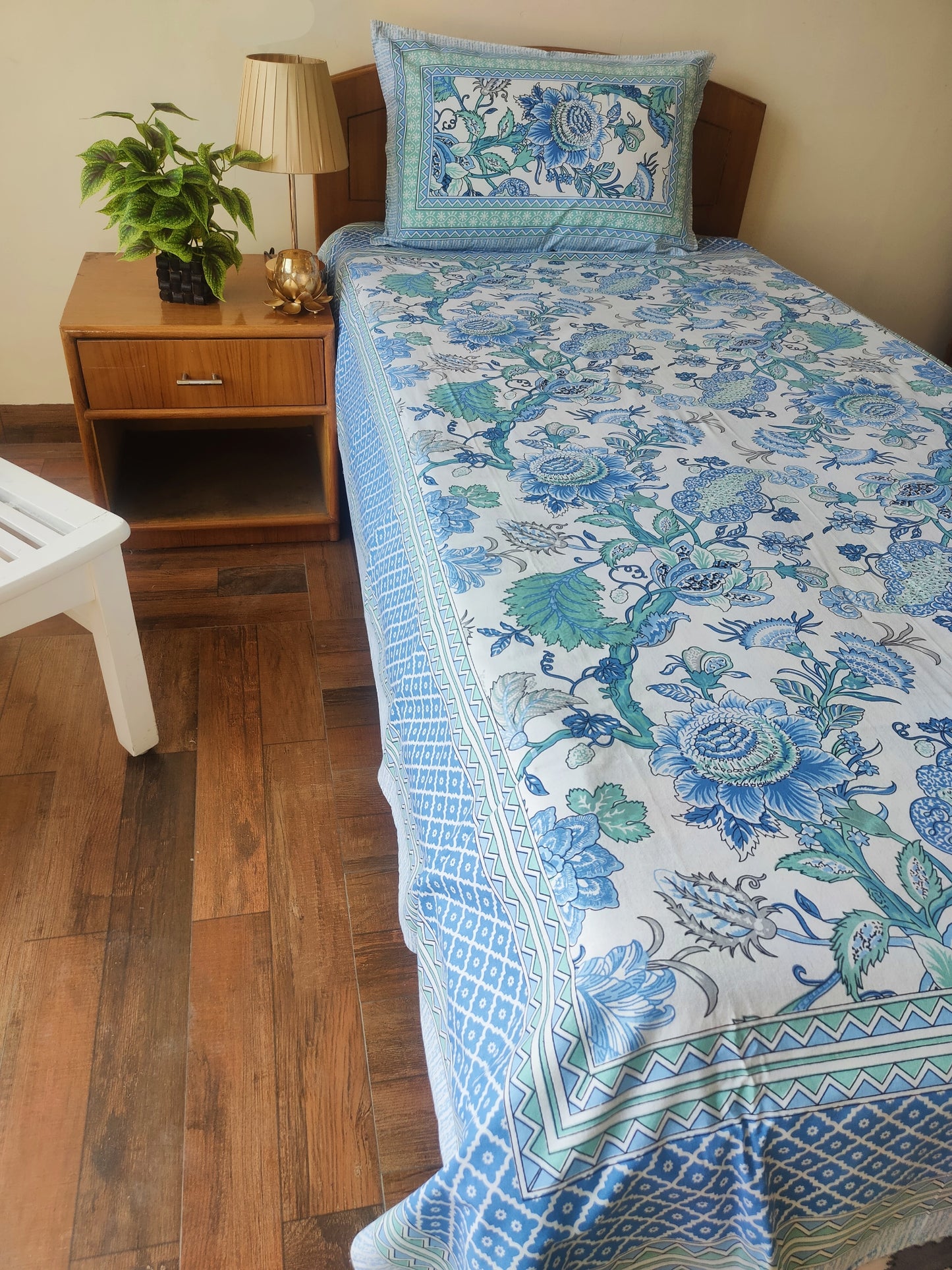 Blue Mahogani Pure Cotton Single Bedsheet