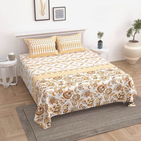 Canvas pure cotton Double Bedsheet- yellow