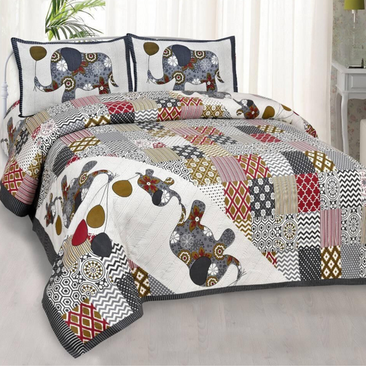 Patchy Elephant  pure cotton double bedsheet - Grey