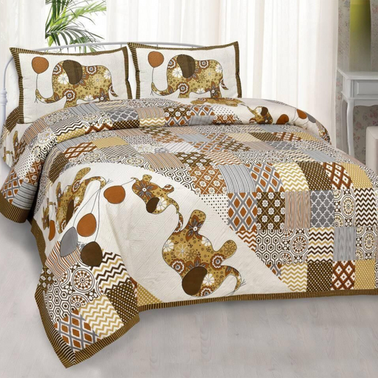 Patchy Elephant  pure cotton double bedsheet - Brown