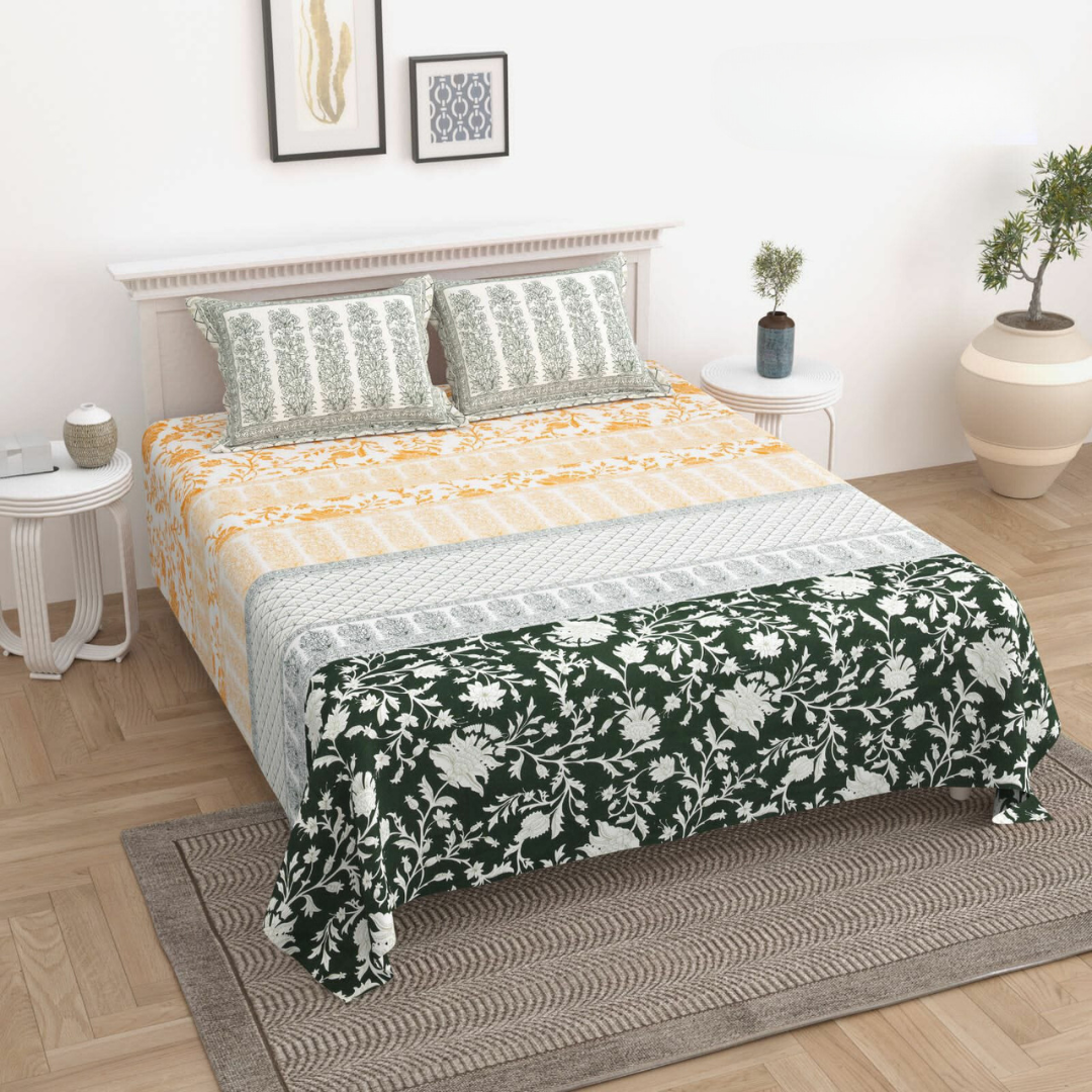 Foresta Pure Cotton Double Bedsheet- Yellow