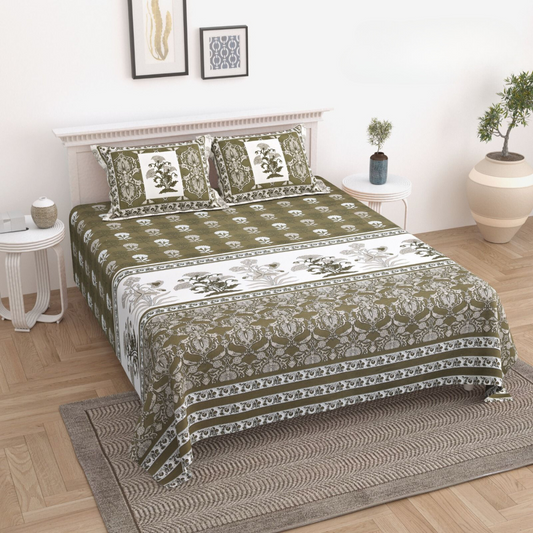 Ruhi Pure Cotton Double Bedsheet - Green