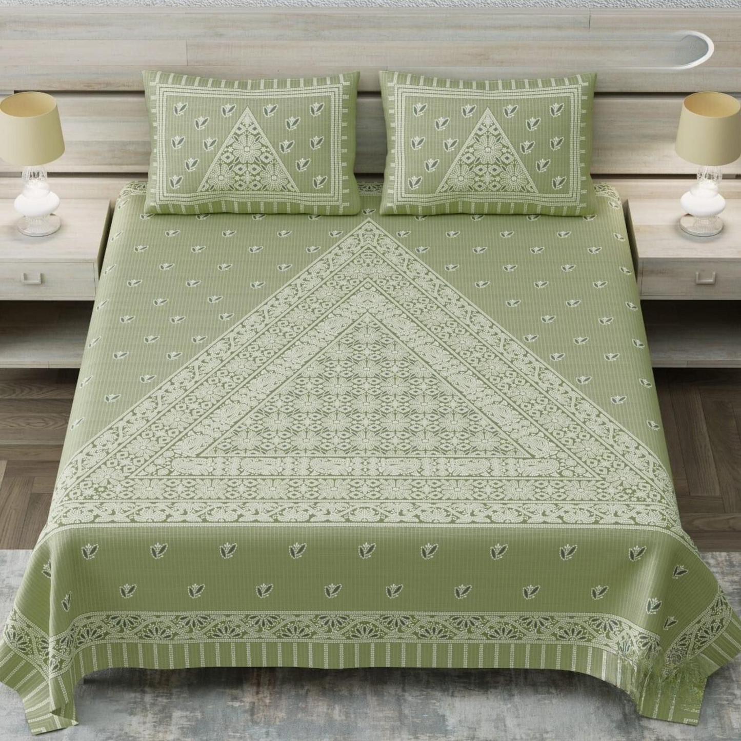 Easy Breeze Pure Cotton Double Bedsheet King Size - Pista Green