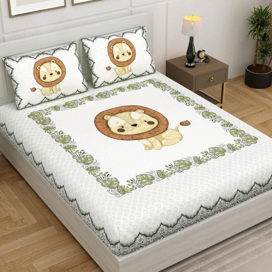 Kidzee 100% Cotton Double Bedsheet  Lion Print