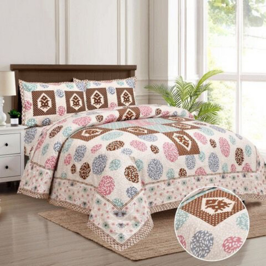 Rainbow Pure Cotton Double Bedsheet - Brown Square