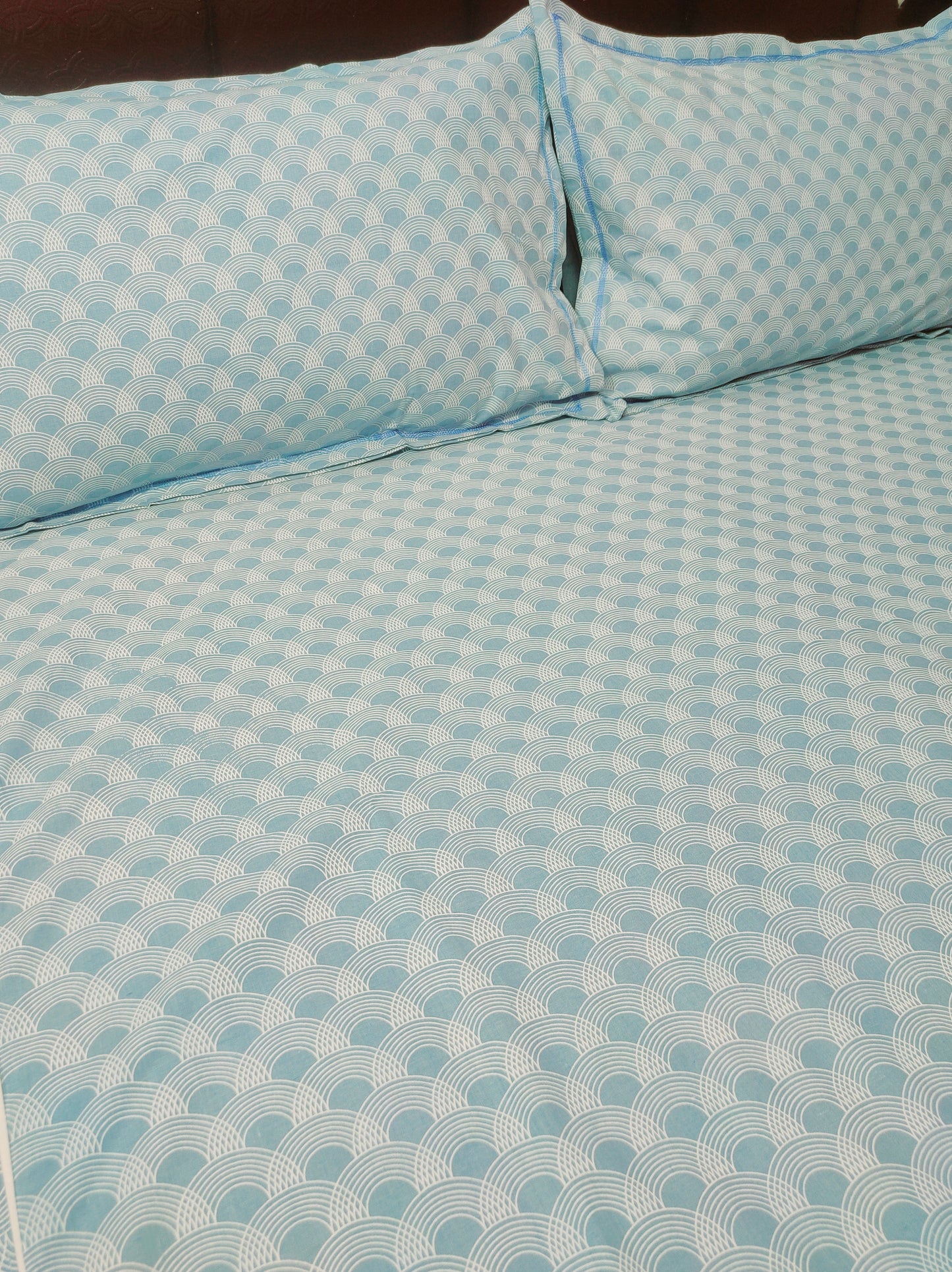 White Marble Pure Cotton Double Bedsheet King Size  - Blue