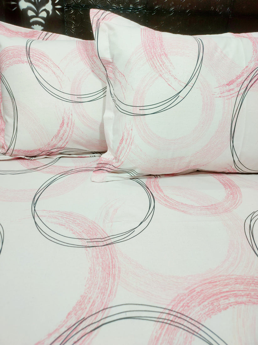 Water Drop Pure Cotton Double Bedsheet - Pink