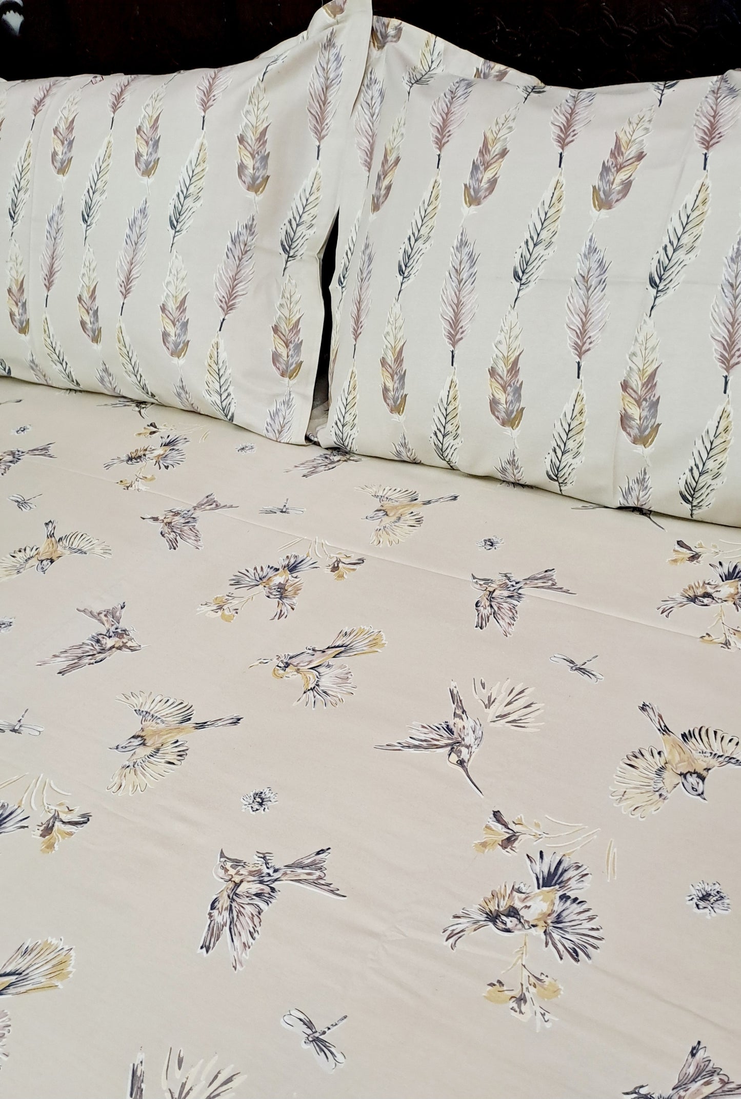 Romeo 100% Cotton Double Bedsheet King Size- Beige Robin