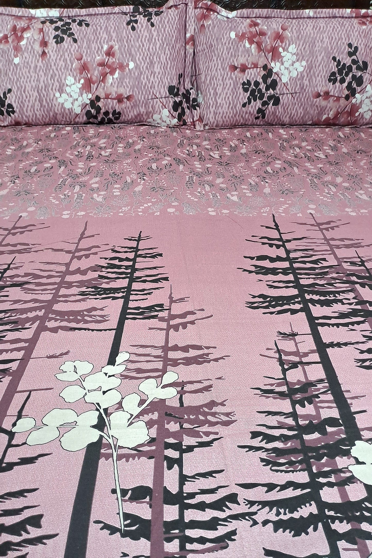 Rose Wood Pure Cotton King Size Double Bedsheet- Pink