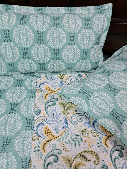 Paisley Pure Cotton Double Bedsheet - Turquoise