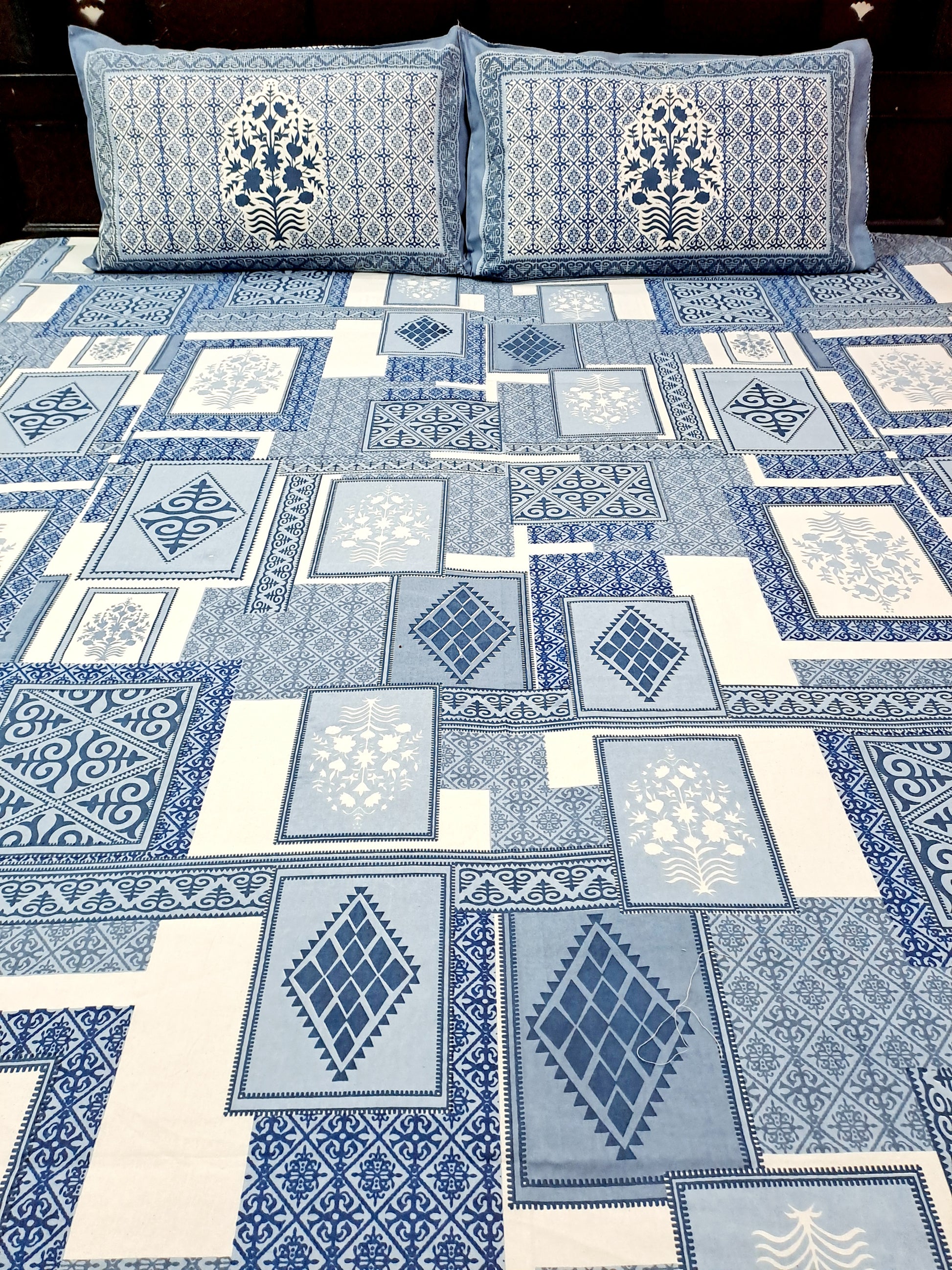 Matrix pure cotton double bedsheet- Blue – Cotton Tales