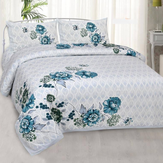 Rozy Pure Cotton Double Bedsheet - Blue