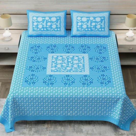 Easy Breeze Pure Cotton Double Bedsheet King Size - Sky Blue