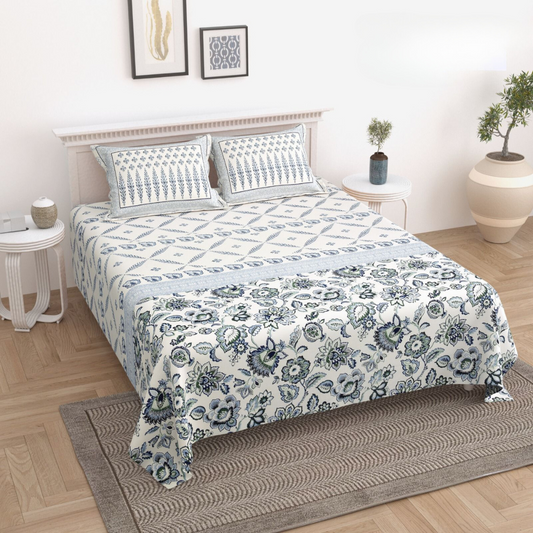 Canvas Pure Cotton Double Bedsheet - Blue