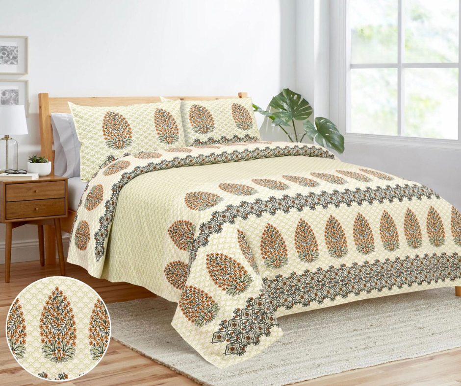 Nargis Pure Cotton Double Bedsheet - Brown Flower