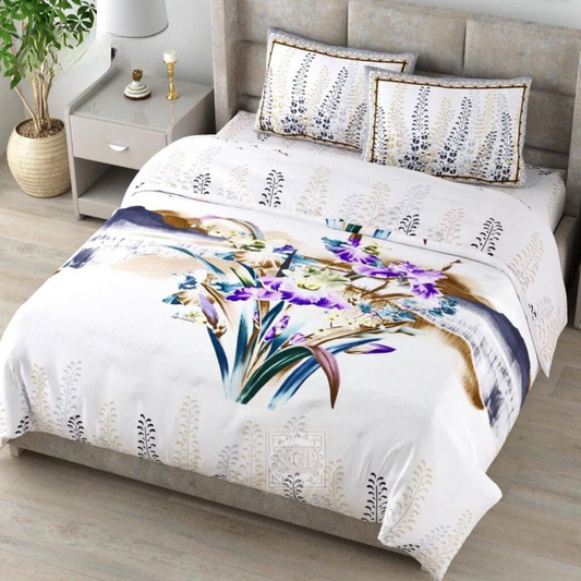 Diana Purple Oriental Pure Cotton Double Bedsheet King Size