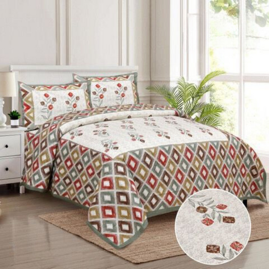 Rainbow Pure Cpotton Double Bedsheet - Triangle Print