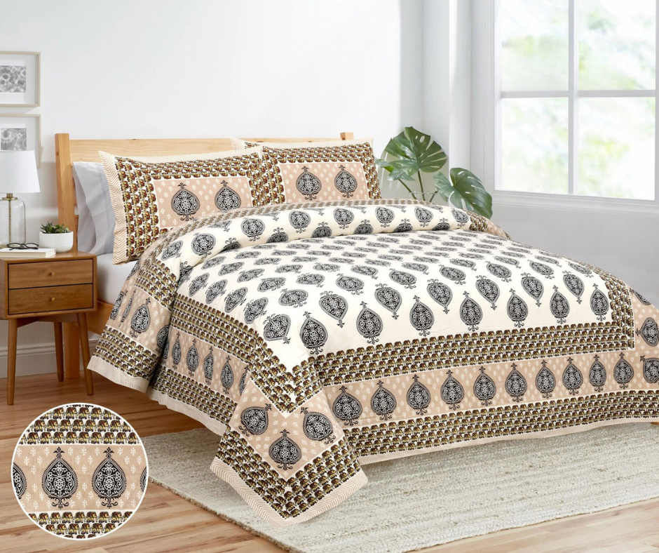 Gul Bagh Pure Cotton Double Bedsheet - Black Block