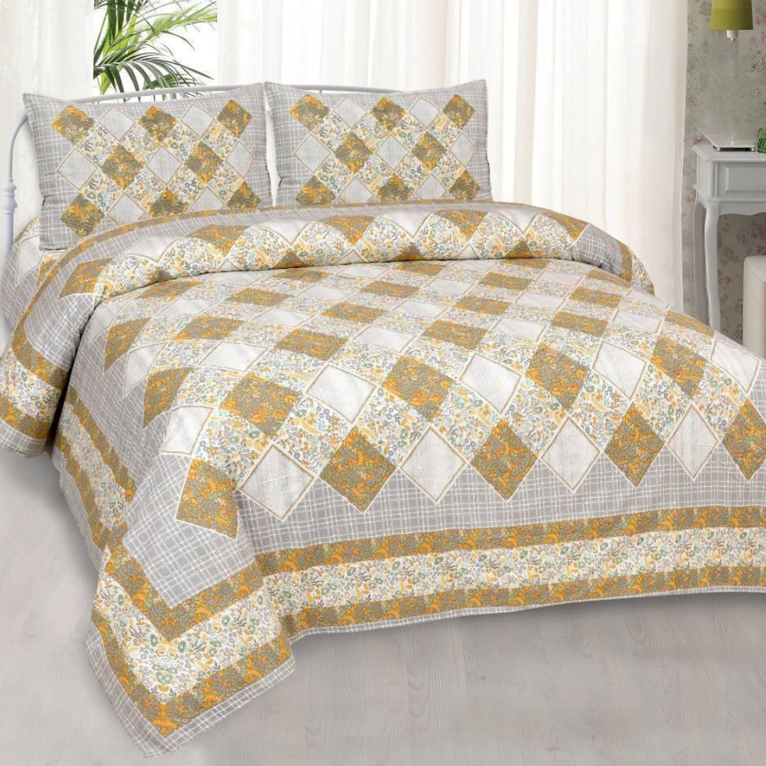 Patch Look Pure Cotton Double Bedsheet - Off White